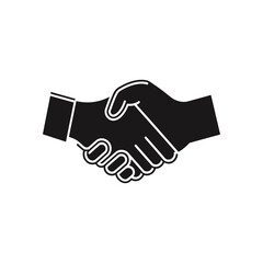 Black handshake icon, business agreement, partnership, contract on white background