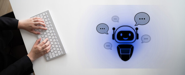 AI chatbot virtual assistant interacting with users through AI conversation bubbles, symbolizing AI automation, smart communication, and AI digital artificial intelligence help support Latch