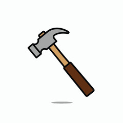 Simple illustration of a hammer with a wooden handle and a metal head.
