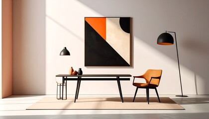Modern minimalist interior with a bold abstract painting