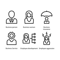 Business person, Business woman, Insurance, Service, Employee development, Aggression, icon