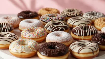 Delicious Donuts: Assorted Flavors, Colorful Sprinkles, and Sweet Glazes Displayed on a Tray
