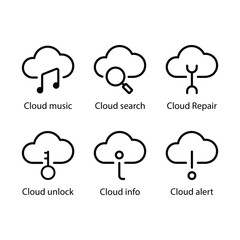 Cloud music, search, Repair, unlock, info, alert, icon