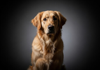 A portrait of an adorable golden retriever labrador dog in a studio