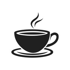 Obraz premium Black silhouette icon illustration of a steaming coffee cup and saucer