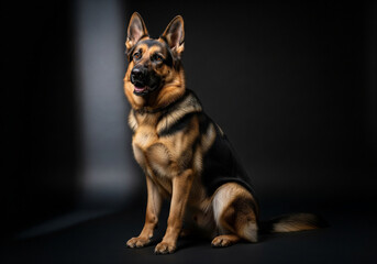 A portrait of a German Shepherd in a studio