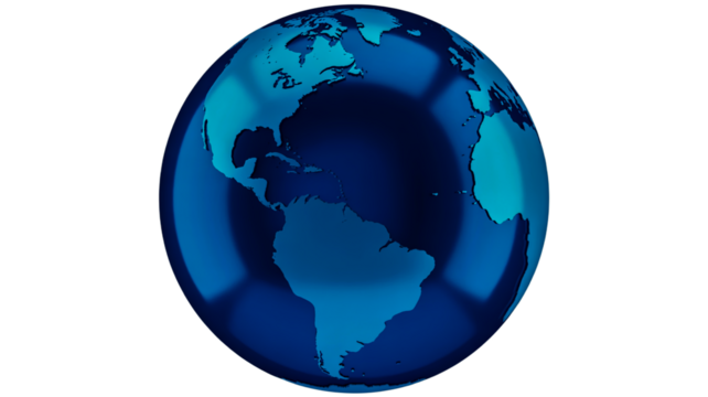 Blue Globe of Earth with Continents Visible on a White Background world planet