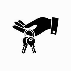 hand holding keys icon, keyring silhouette, house key symbol, car key vector, real estate key graphic, home access icon, property management logo, security keys illustration, key handover symbol, land