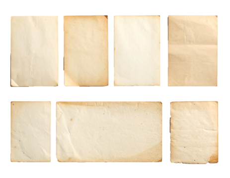 Vintage Aged Paper Textures Collection Isolated with Transparent Background