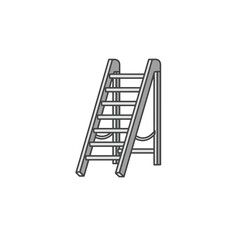 A simple line art illustration of a gray A-frame stepladder with multiple rungs, isolated on a white background.