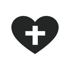 Obraz premium Black heart icon with white christian cross symbol inside on white background