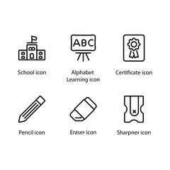 School, Alphabet Learning, Certificate, Pencil, Eraser, Sharpner, icon