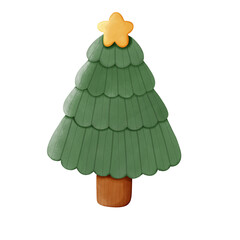 Christmas Tree with Golden Star – Festive Holiday Illustration
