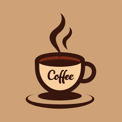 Obraz premium Brown mug with hot coffee and steam, a simple vector icon illustration