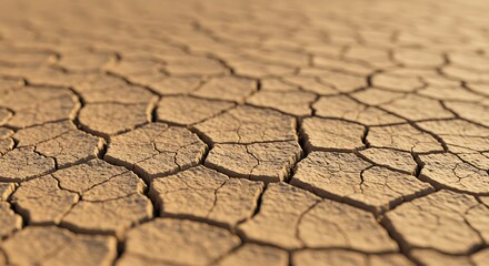 Close-up of cracked desert clay, warm beige tones, textured yet subtle