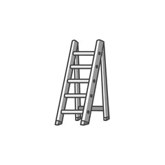 A simple black and white line art illustration of a portable A-frame stepladder isolated on a white background.