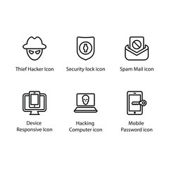 Thief Hacker, Security lock, Spam Mail, Device Responsive, Hacking Computer, Mobile Password, icon