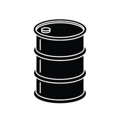 Black silhouette of a metal oil barrel, standing upright, with visible lid and three horizontal bands, isolated on a white background.