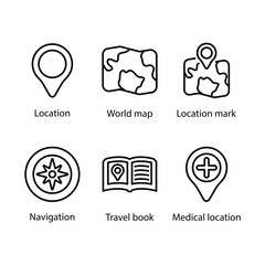 Location, World map, Location mark, Navigation, Travel book, Medical location, icon
