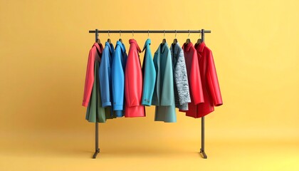 Colorful coats on clothing rack