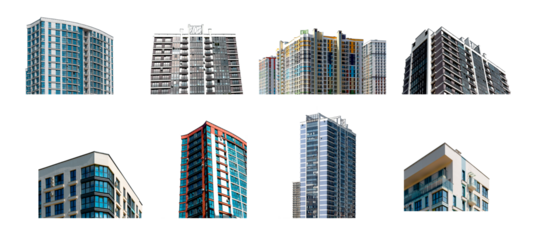 Contemporary apartment building with balconies and glass windows. Tall high rise residential tower