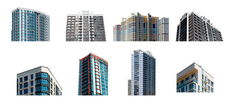 Contemporary apartment building with balconies and glass windows. Tall high rise residential tower - Powered by Adobe