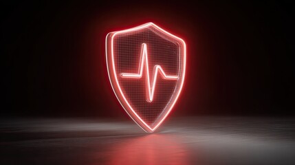 Dynamic neon shield with pulsing cardiogram symbolizes robust health and cutting-edge digital security protection