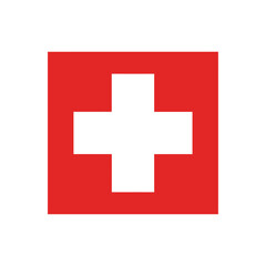 A graphic illustration of the national flag of Switzerland, featuring a white cross on a red square field.