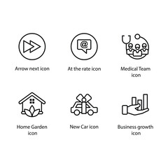 Arrow next, At the rate, Medical Team, Home Garden, New Car, Business growth, icon