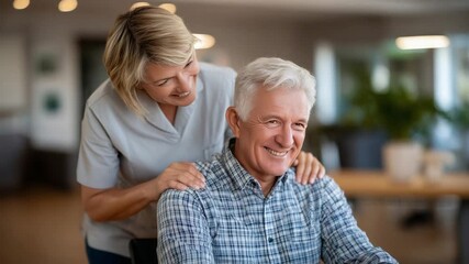 A physiotherapist guides a patient in shoulder flexion exercises, demonstrating attentive care and clear instruction.
