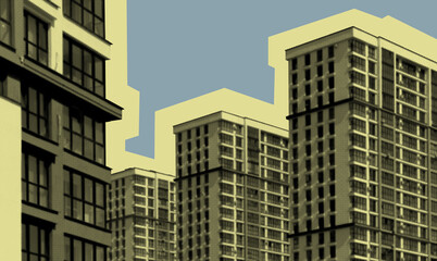 Contemporary multistorey residential complex in developing metropolitan neighborhood. Tall