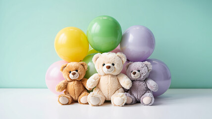 Adorable teddy bears and colorful balloons perfect for celebrations and joyful moments