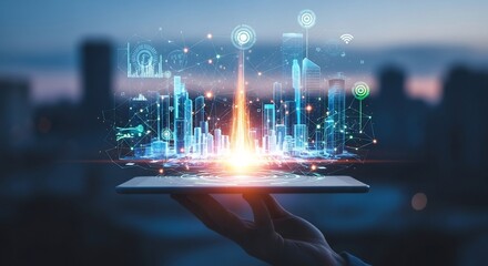 Digital Transformation Smart City Growth & Technological Advancement on Tablet