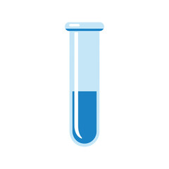 A simple illustration of a clear glass test tube filled with a blue liquid, standing upright against a white background.