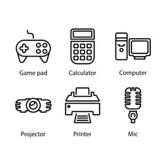 Game pad, Calculator, Computer, Projector, Printer, Mic, icon © Shaharea