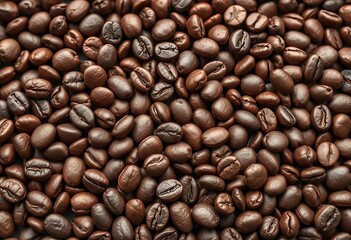 Obraz premium Close-up of roasted coffee beans arranged in a geometric pattern, macro, caffeine