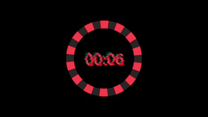 10 second countdown neon, Red and black timer on black background. Suitable for time management concepts, urgency themes, countdowns, and deadline graphics.