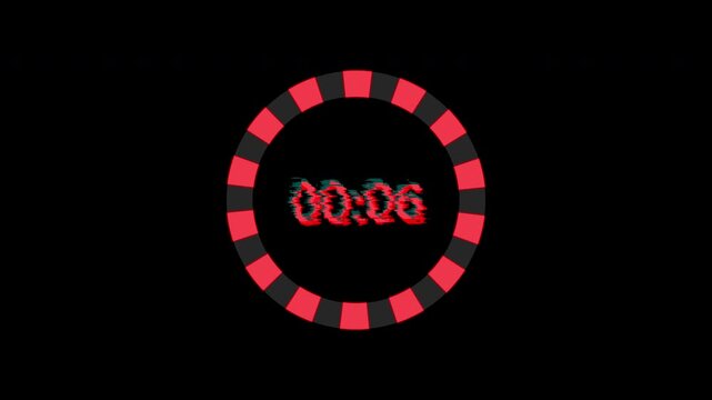 10 second countdown neon, Red and black timer on black background. Suitable for time management concepts, urgency themes, countdowns, and deadline graphics.