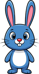Cute Blue Cartoon Rabbit Standing Upright, Big Eyes, Pink Ears, White Belly, Red Nose, Friendly Animal Character, PNG, Vector Style