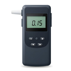Breath alcohol tester displaying reading of 0.15 on digital screen, illustration  