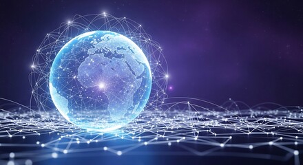 Naklejka premium Global Network A Futuristic Visualization of Interconnectedness and Data Flow Across the World