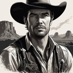 Obraz premium Cowboy Black and White Vector illustration