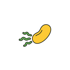 Fototapeta premium Cartoon illustration of a yellow bean with green wavy lines, representing movement and smell.