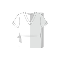 Vector illustration of a simple medical scrub top with a V-neck and tie.