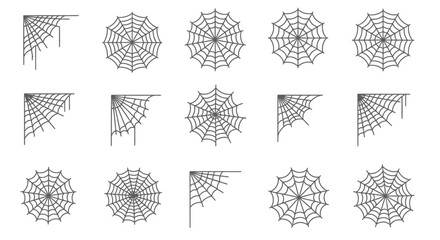 Vector art of collection of spiderweb and cobweb elements for halloween isolated on white background