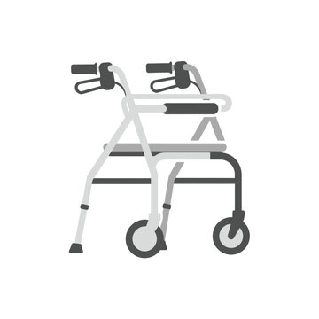 Gray illustration of two folding walkers, side view.
