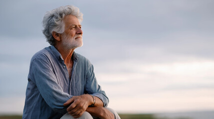 A senior man reflecting in soft light