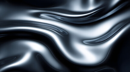 Obraz premium Abstract liquid metal surface, smooth flowing chrome waves, polished reflective texture, organic curves, high gloss, futuristic and elegant aesthetic, cinematic lighting, ultra-detailed metallic refle
