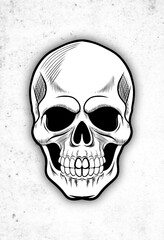 Halloween Skull Line Art – Detailed Skeleton Head Outline Vector Illustration