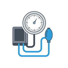 Medical blood pressure gauge illustration, showing the components of a sphygmomanometer.